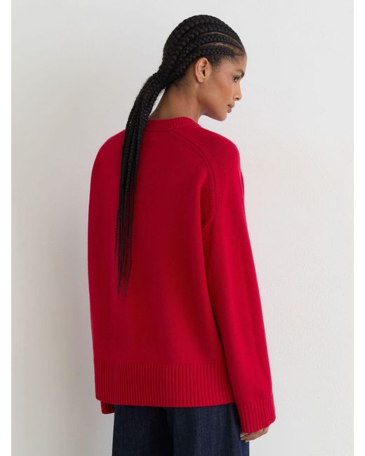 Reiss Red Wool-Cashmere Crew-Neck Raglan Jumper