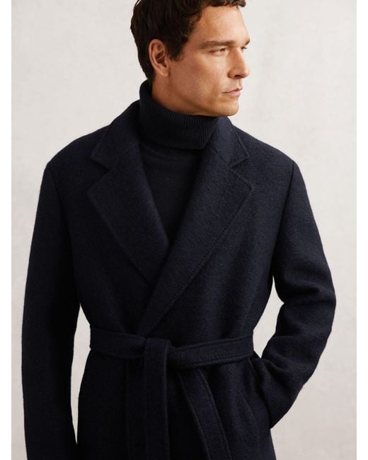 Reiss Blue Bouclé Double-Breasted Overcoat Wool-Blend for men
