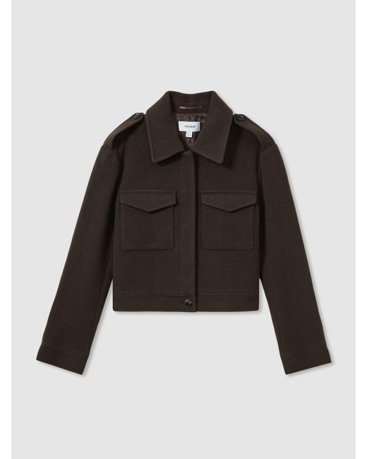 Reiss Blue Wool-Blend Cropped Jacket