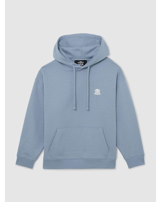 Reiss Blue Monogram Embroidered Relaxed Hoodie for men