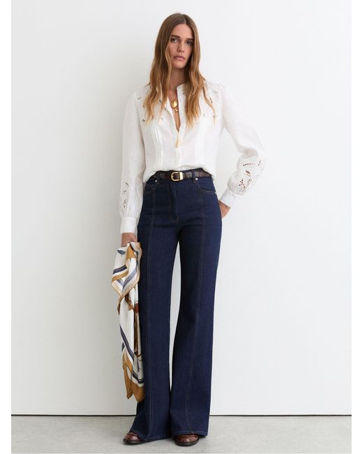 Reiss White Linen Embroidered Blouse
