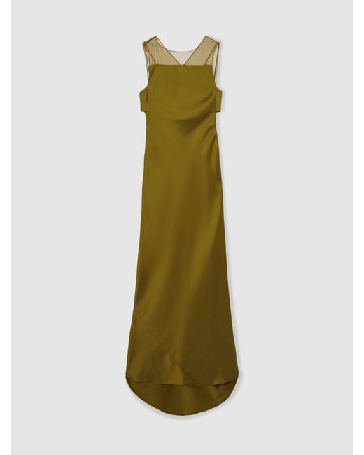 Reiss Green Sheer Panel Maxi Dress