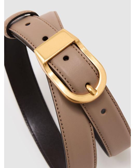 Reiss Gray Leather Curved-Buckle Belt