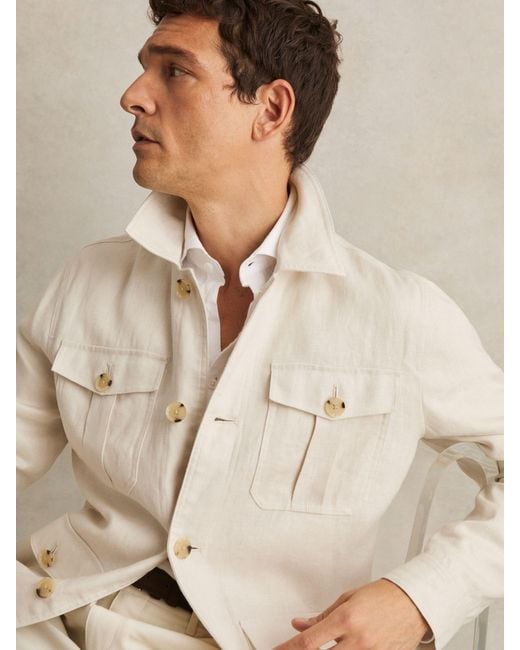 Reiss Natural Linen Four-Pocket Safari Jacket for men