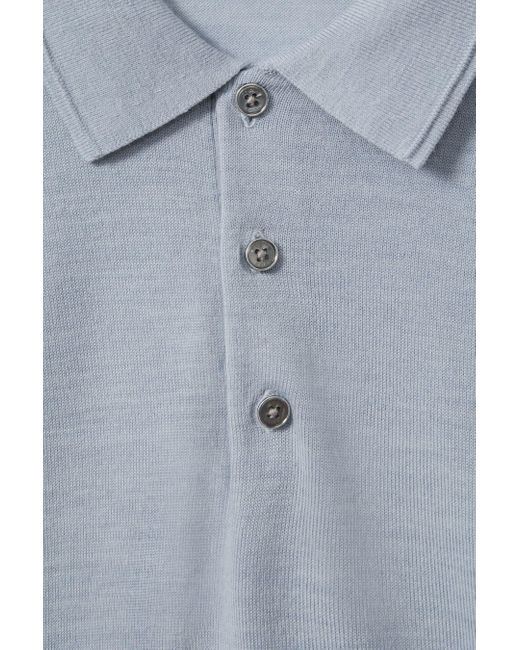 Reiss Gray Manor - Soft Blue Melange Merino Wool Polo Shirt, M for men