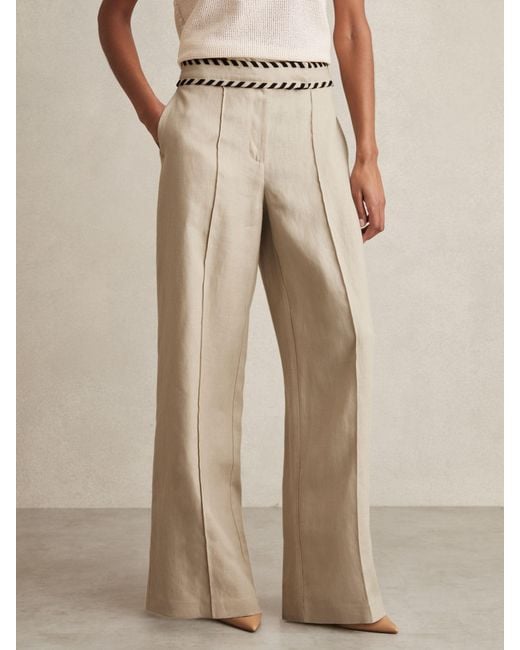 Reiss Natural Linen Wide-Leg Whipstitch Trousers