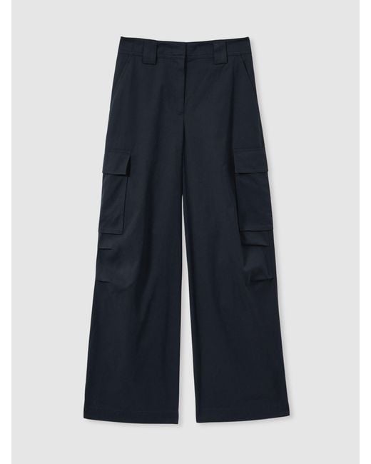 Reiss Blue Cotton-Tencel Wide-Leg Combat Trousers