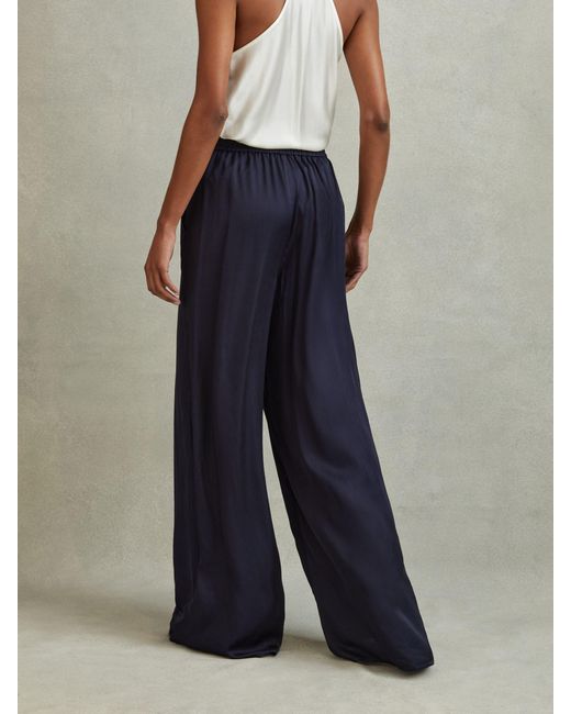 Reiss Blue Satin Elasticated Waist Wide Leg Trousers