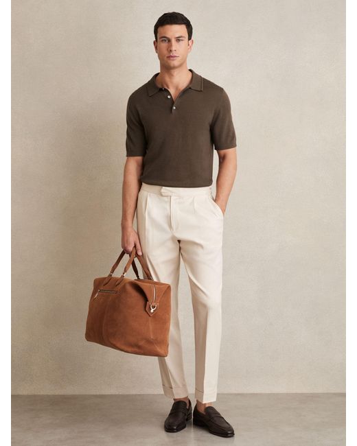 Reiss Brown Merino Wool Short Sleeve Polo Shirt for men