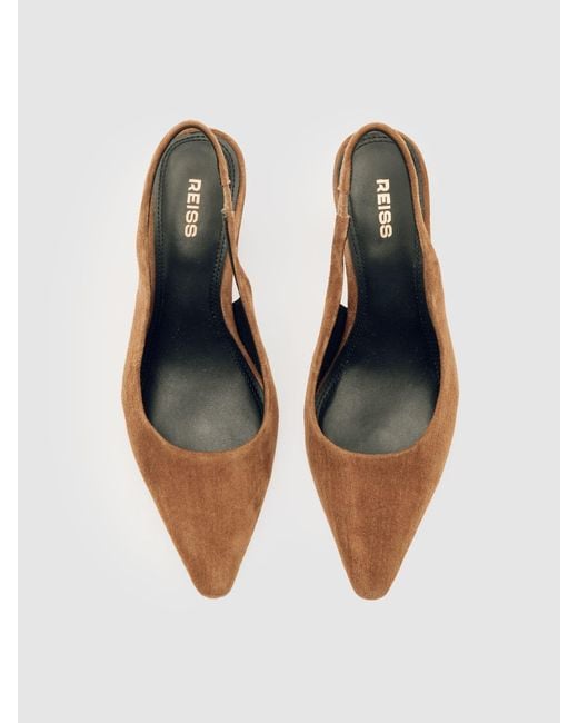 Reiss Natural Lorena - Tan Suede Slingback Court Shoes, Us 8 (uk 6)