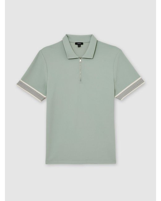 Reiss Bruno - Mint Green Sleeve-trim Half-zip Polo Shirt, M for men
