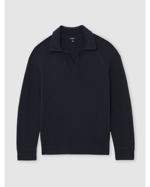 Reiss Blue Wool-Blend Open-Collar Jumper for men