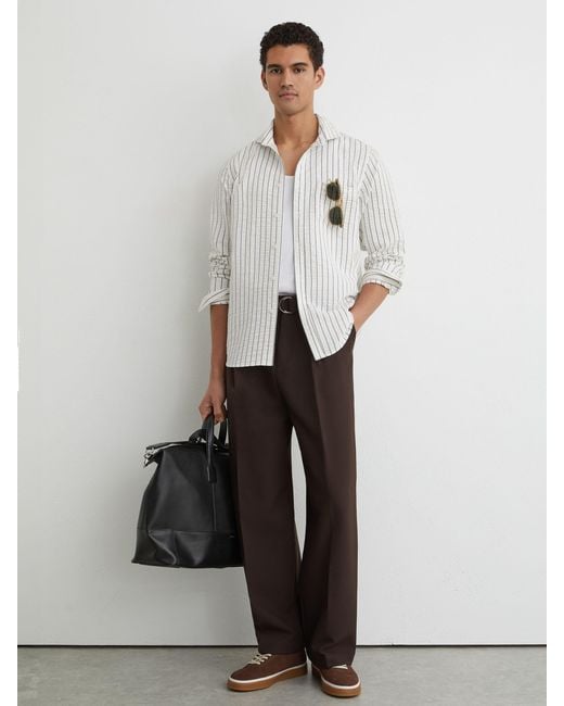Reiss White Blend Seersucker Pinstripe Shirt Regular-Fit for men