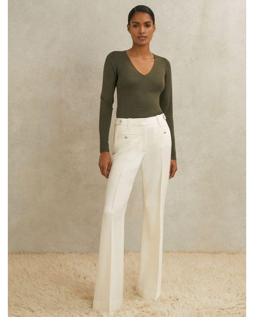 Reiss Natural Atelier Wool Stud Flared Trousers