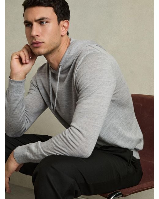 Reiss Gray Holland - Soft Grey Mouline Holland Wool Drawstring Hoodie, M for men
