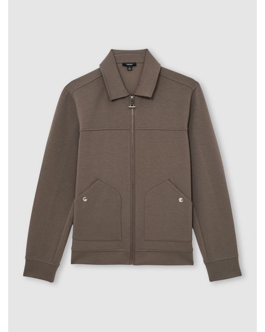 Reiss Brown Premium Interlock Zip-Through Overshirt for men