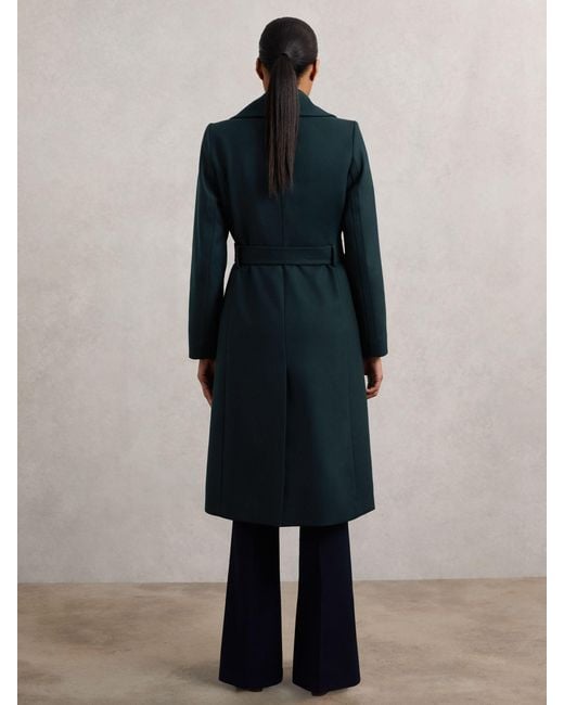 Reiss Blue Wool-Blend Double-Lapel Belted Coat With Cashmere