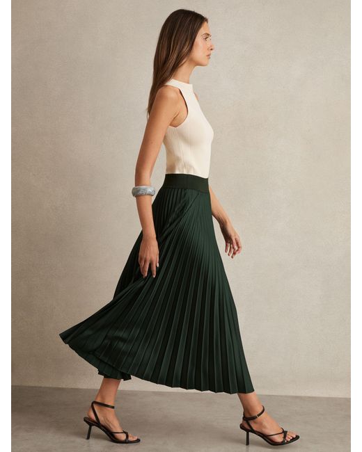 Reiss Black Pleated Midi Skirt
