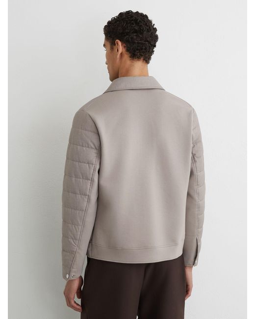 Reiss Gray Quilted Hybrid Press-Stud Jacket for men
