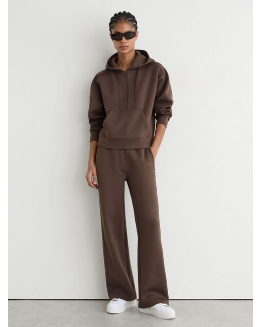 Reiss Lockie - Mocha Brown Premium Interlock Half-zip Hoodie, Xs (us 2)