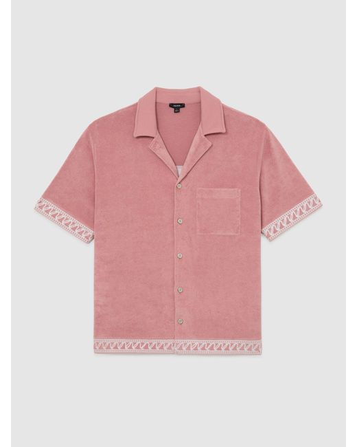Reiss Bleeker - Soft Pink Cotton-blend Towelling Embroidered Shirt, Xs for men