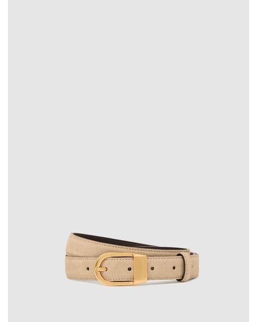 Reiss Natural Hazel - Stone Leather Curved-buckle Belt, S (us 4-6)