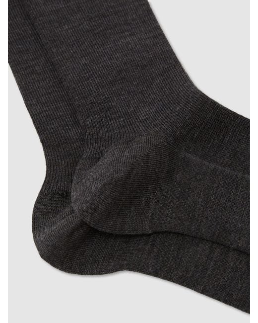 Reiss Black Charlie - Charcoal Wool-cotton Fine-rib Socks, Us 2 - 4