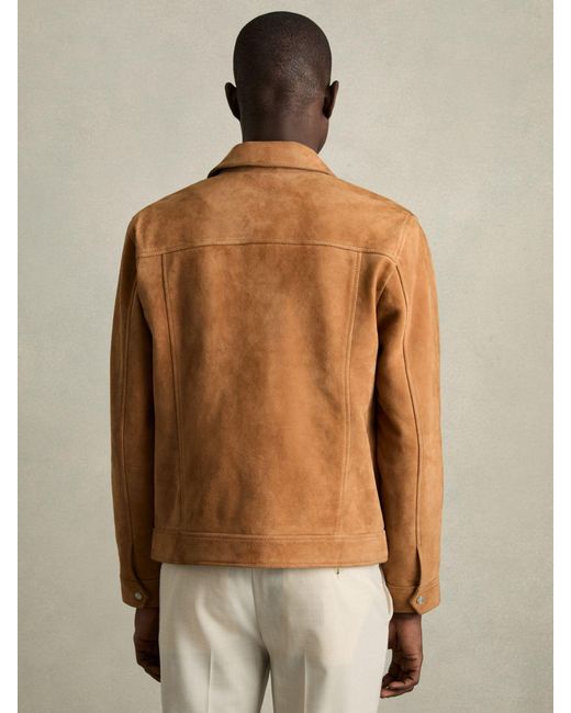 Reiss Natural Tobacco Suede Press-Stud Jacket for men