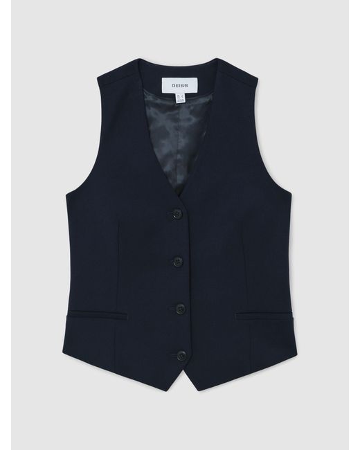 Reiss Blue Single-Breasted Twill Waistcoat