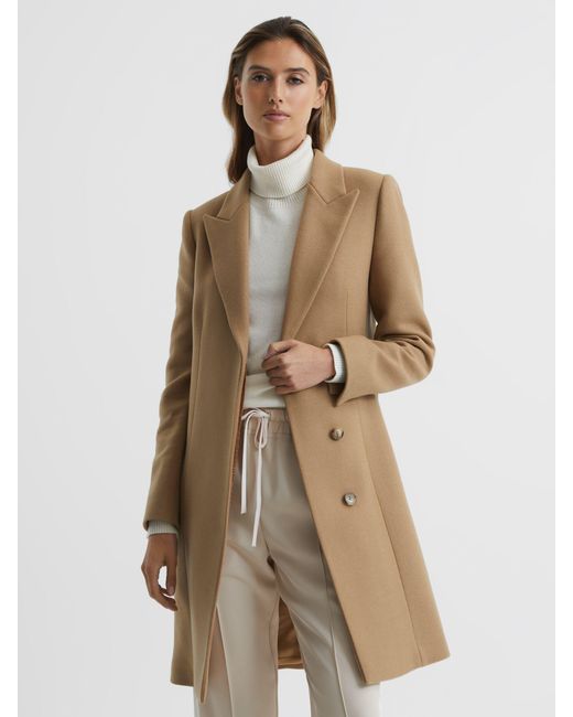 Reiss Natural Harlow - Camel Wool Blend Mid Length Coat, Us 2