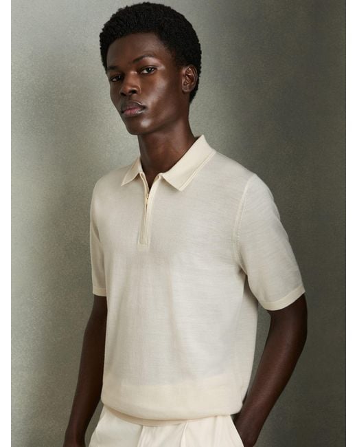 Reiss Multicolor Merino Wool Half-Zip Polo Shirt for men