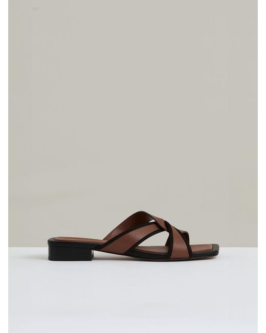 Reiss Gray Leather Link-Strap Slip-On Sandals