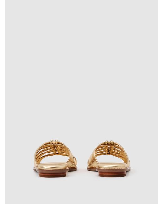 Reiss Green Agnes - Gold Leather Metallic Knotted Flat Sandals, Us 8 (uk 6)