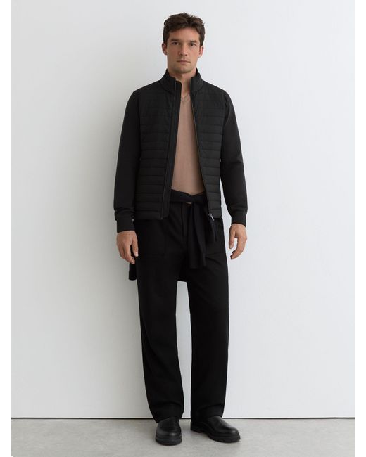 Reiss Black Hybrid Interlock-Jersey Quilted Jacket for men