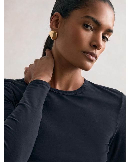 Reiss Blue Cotton Crew-Neck Long-Sleeve T-Shirt With Stretch