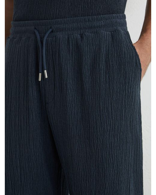 Reiss Carver - Airforce Blue Plissé Relaxed Drawstring Trousers, M for men
