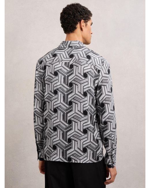 Reiss Gray Abstract-Print Regular-Fit Shirt for men