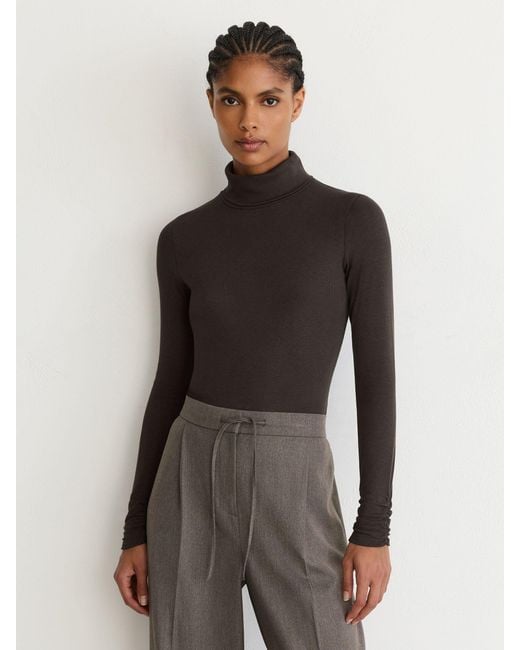 Reiss Black Rib-Knit Roll-Neck Top