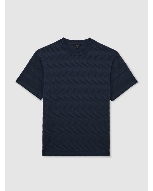 Reiss Blue Textured-Wave Relaxed-Fit T-Shirt for men