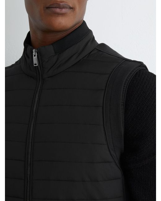 Reiss Black Quilt And Knit Zip-Through Gilet for men