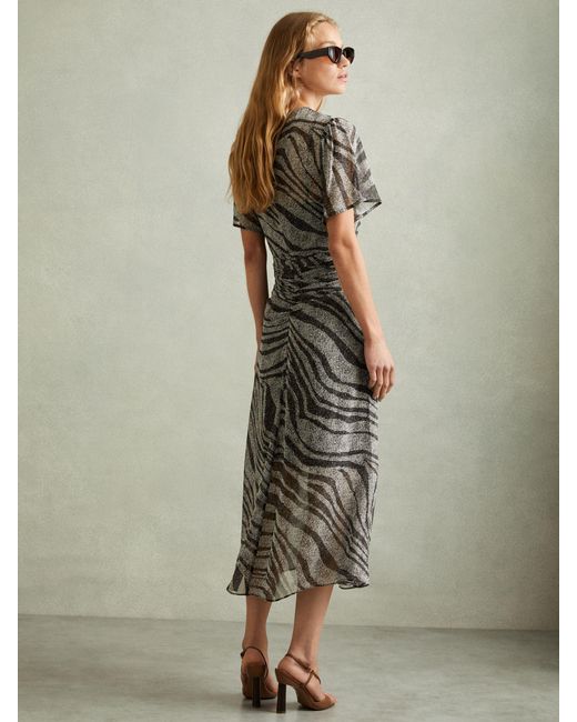 Reiss Green Animal Print Midi Dress