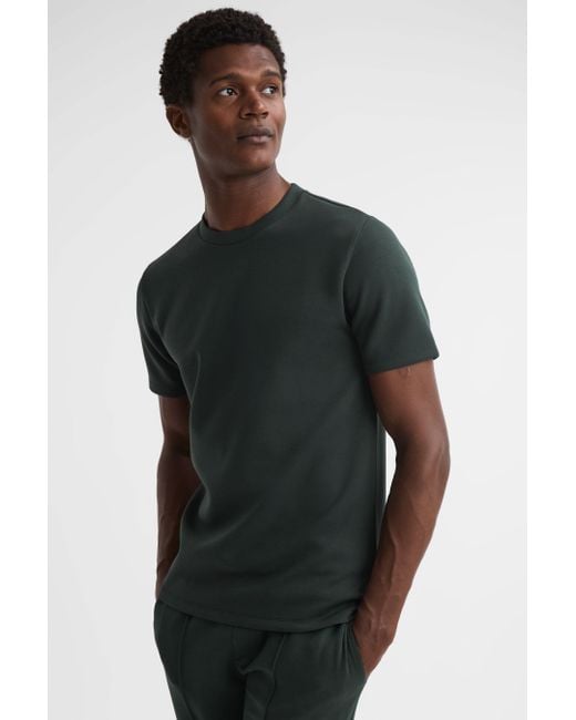 Reiss Black Bradley - Emerald Interlock Jersey Crew Neck T-shirt for men