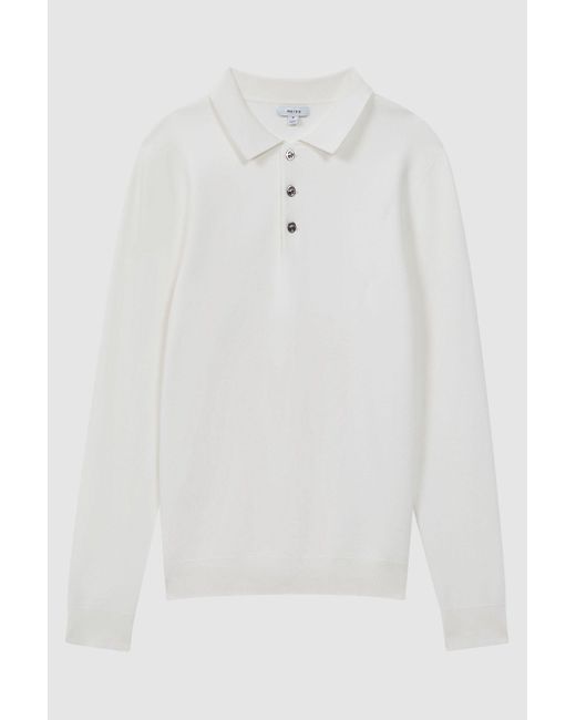Reiss White Sharp - Ecru Long Sleeve Polo Shirt for men