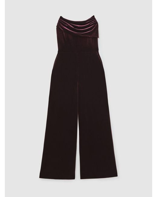Reiss Blue Petite Velvet Drape Strapless Jumpsuit
