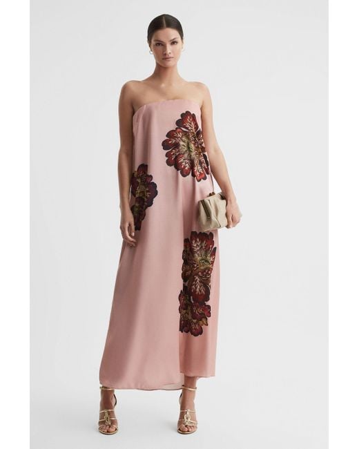 Significant Other Pink Satin Floral Strapless Maxi Dress