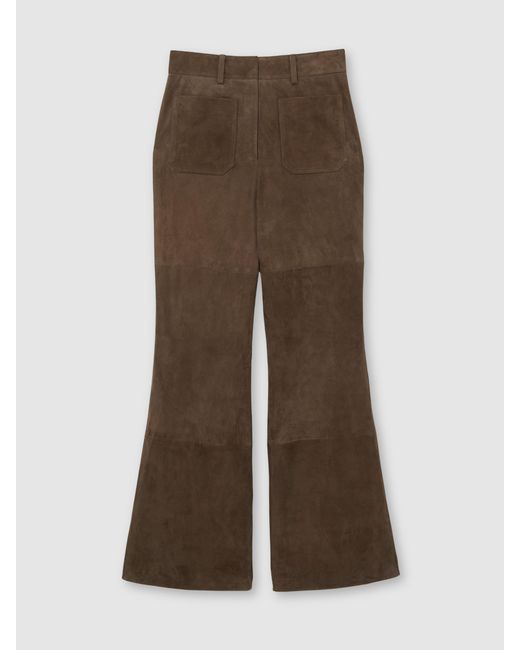 Reiss Natural Priya - Taupe Neutral Suede Patch-pocket Flared Trousers, Us 12 R