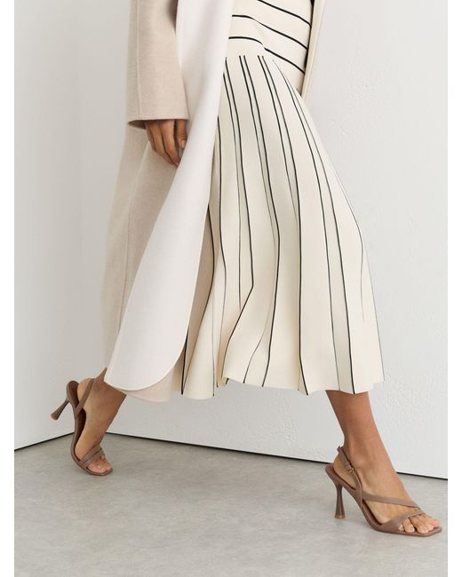 Reiss Natural Knitted Stripe Pleated Midi Skirt