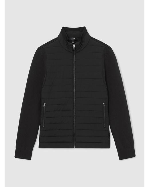 Reiss Black Hybrid Interlock-Jersey Quilted Jacket for men