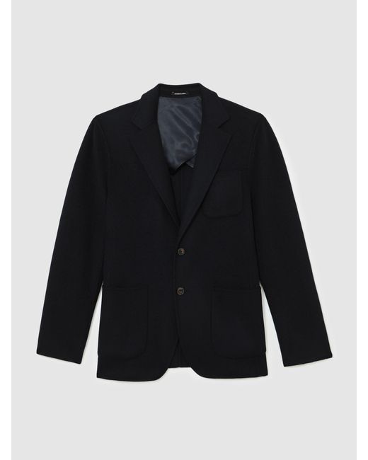 Reiss Blue Wool-Blend Single-Breasted Blazer Tailored-Fit for men