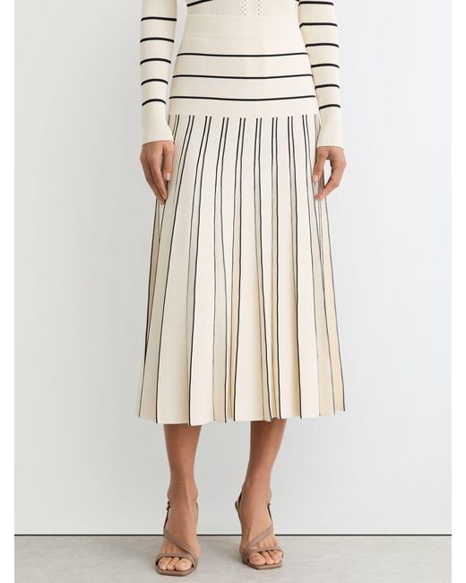 Reiss Natural Knitted Stripe Pleated Midi Skirt